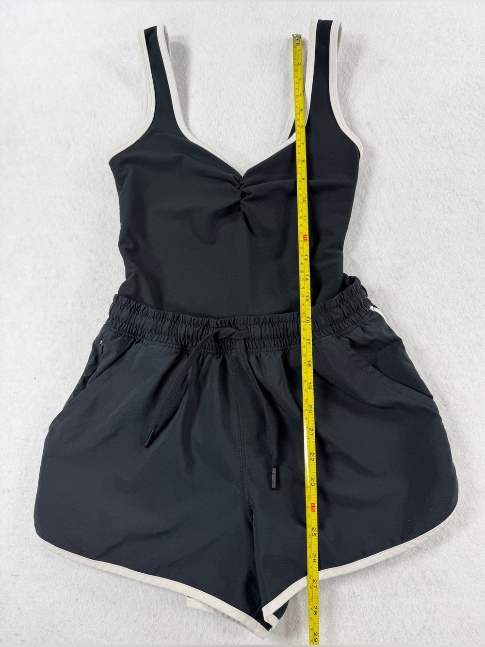 YPB Your Personal Best Active Bodysuit Black White Trim Ruched Sweetheart Small - Picture 3 of 10